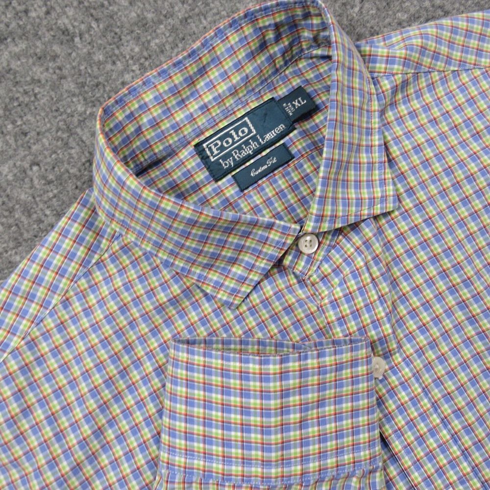 Polo Ralph Lauren Shirt Men Extra Large Blue Green Red Plaid No Pony Logo Custom